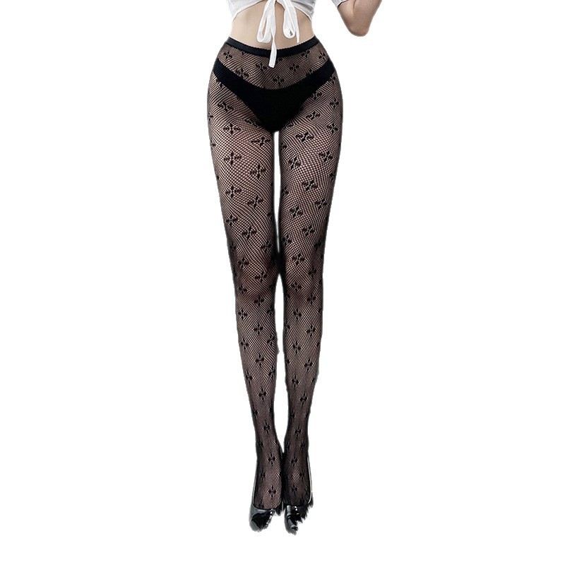 Tear-Away Fishnet Stockings, Black Lace-Trim Nylon, One Size, Bagged - Image 5