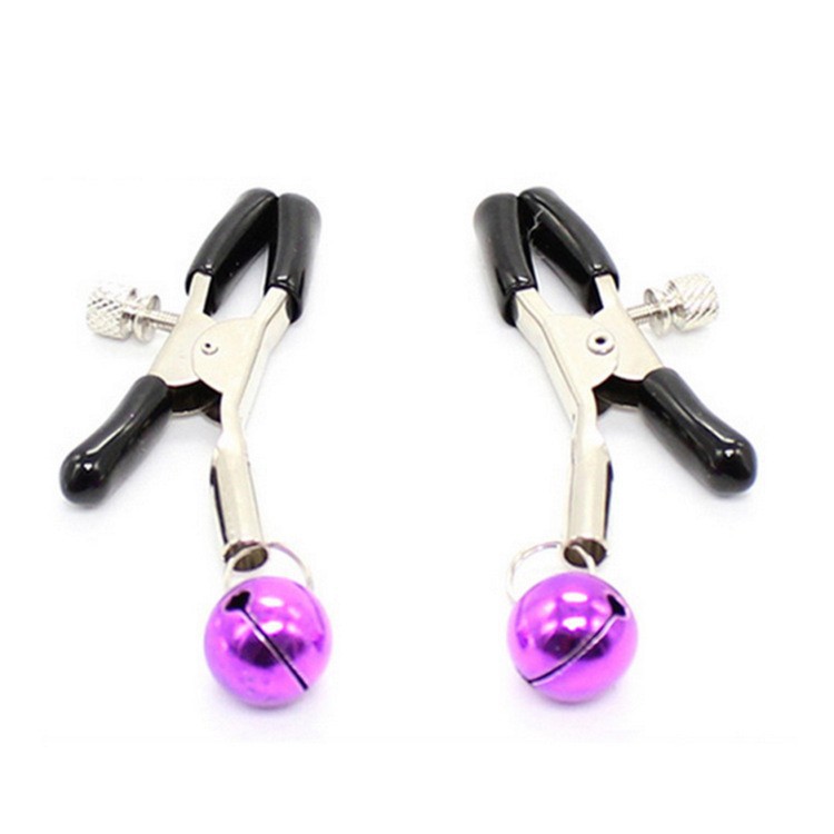 Single-Bell Metal Nipple Clamps, Purple-Red Pair, SM Sensory Play Accessory - Image 3