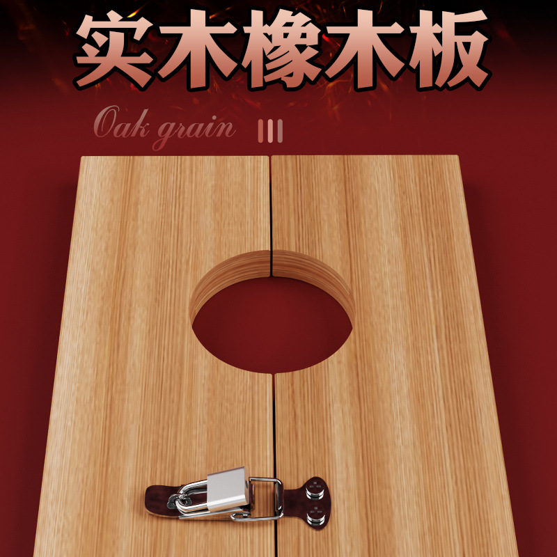 Wooden Shackles Handcuffs and Foot Cuffs Set in Brown Oak and Alloy for Adult Couples - Image 2