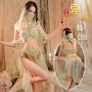 Adult Hanfu-Inspired Lingerie Set with Butterfly-Tie Split Skirt and Sheer Polyester Detailing