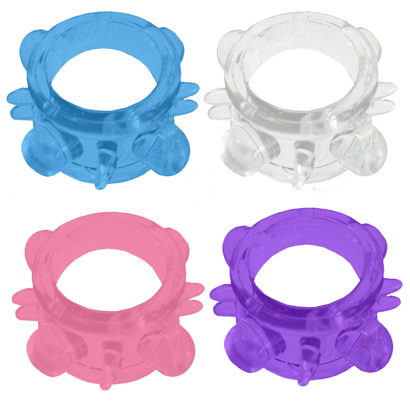 Men's Large Beaded Chastity-Style Cock Ring, Textured TPE, Translucent Blue - Image 5