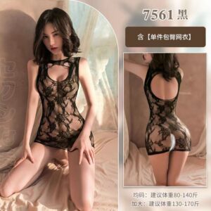 Feimu Women's Fishnet Bodystocking with Open Crotch, One-Piece Lingerie, Black, One Size
