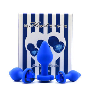 Heart-Shaped Silicone Anal Plug, Large Blue Waterproof Design for Adults