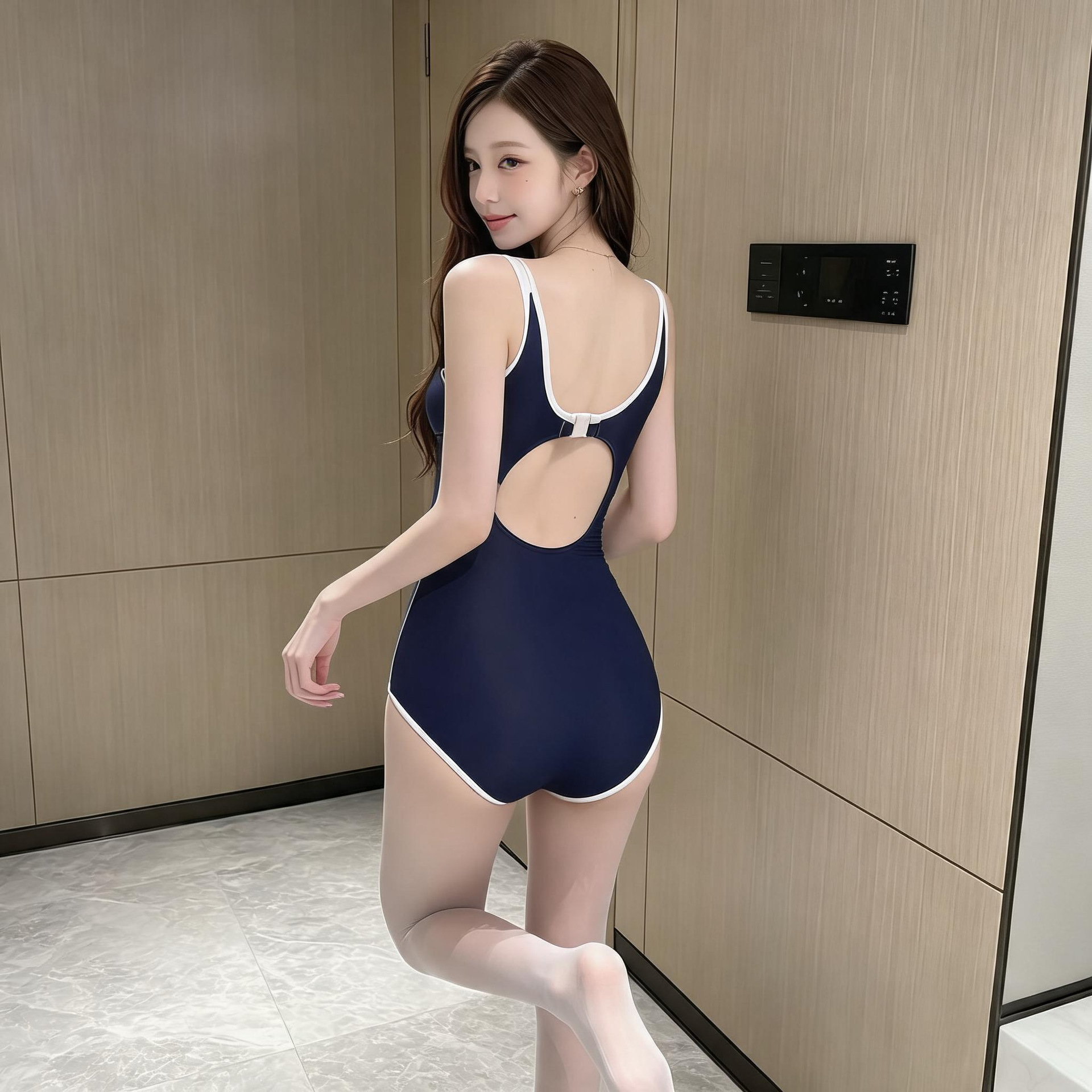 Japanese-Style Triangle One-Piece Swimsuit with Chest Pads, Quick-Dry Slimming White Set - Image 4