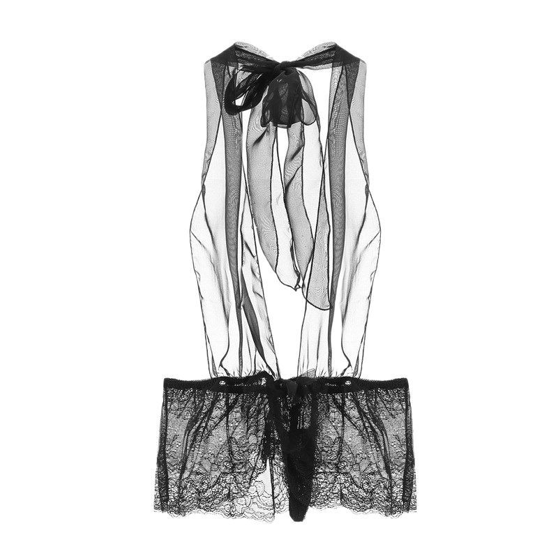 White Lace Mesh Bodysuit with Fishnet Stockings, Sheer Lingerie Set, One Size - Image 5