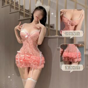 French-Style Lace Push-up Vest Lingerie Set with Chest Pads and White Stockings