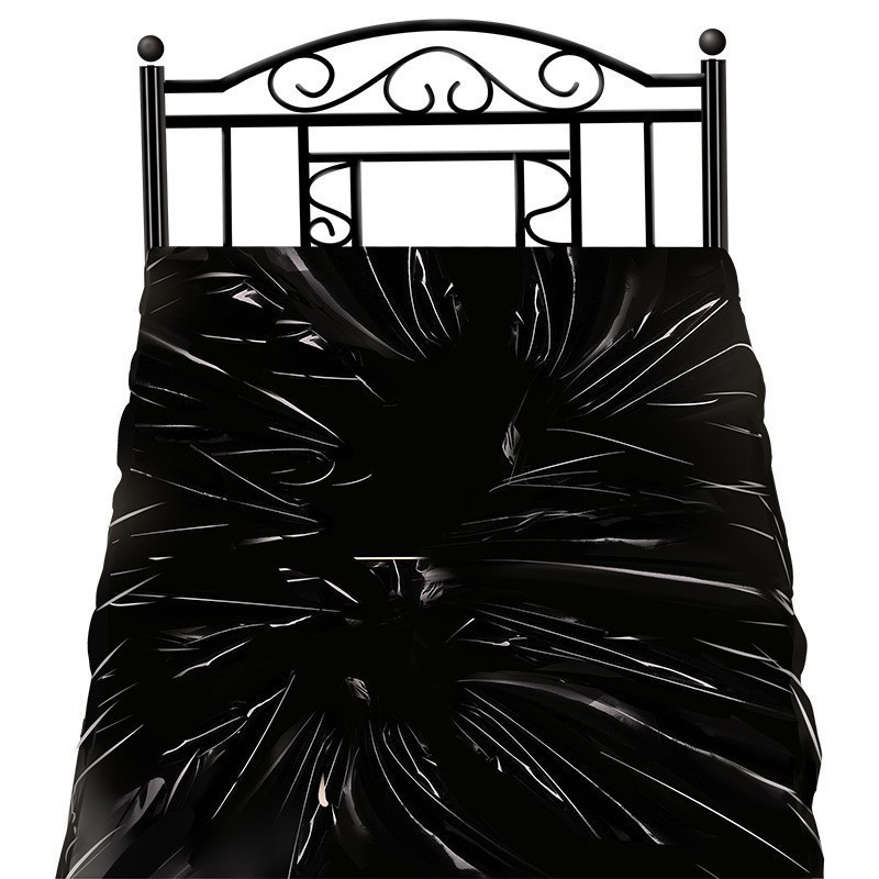 Adult Couple Bed Sheet with Metal Handcuffs and Nipple Clamps, Black PVC, 2 x 2.1 m - Image 5