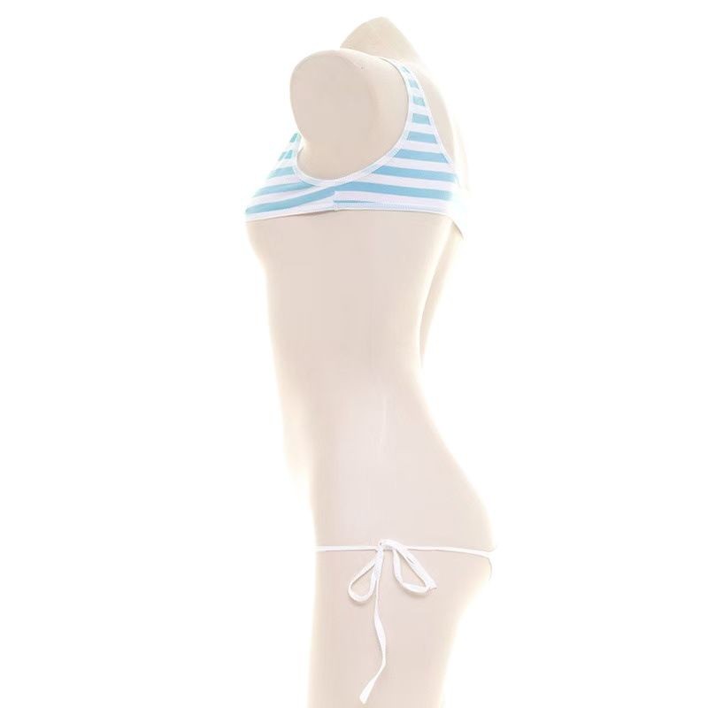 Striped Lace-Up Camisole Lingerie Set, Japanese-Style Figure-Flattering Two-Piece in Pink - Image 5