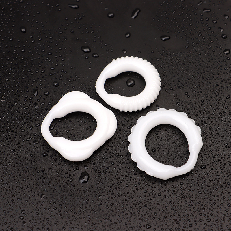 Men's Textured Triple-Ring Delay Ring, TPE, White, Non-Vibrating - Image 4