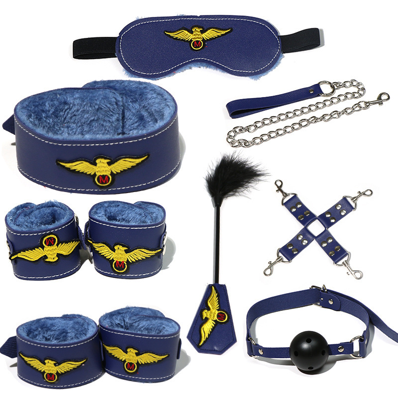 Eight-Piece Faux Leather Bondage Kit with Bed Straps, Pink or Black - Image 3