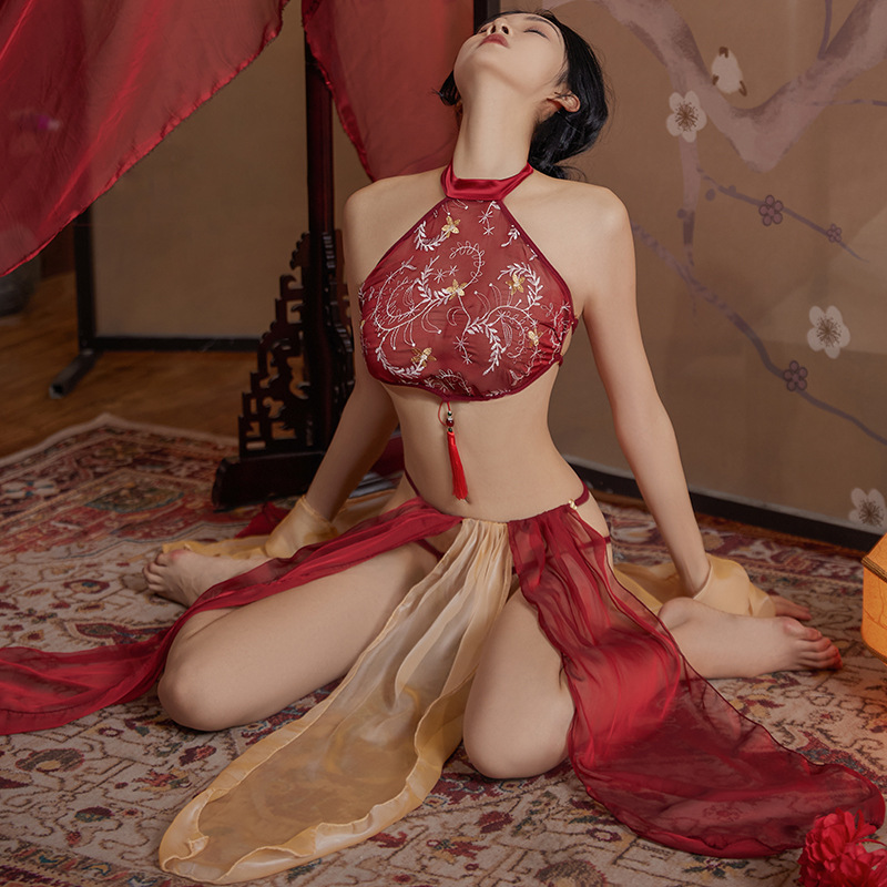 Hanfu-Inspired Palace Costume Set with Bellyband, Shawl, Gauze Skirt and Thong, Plus Size - Image 3