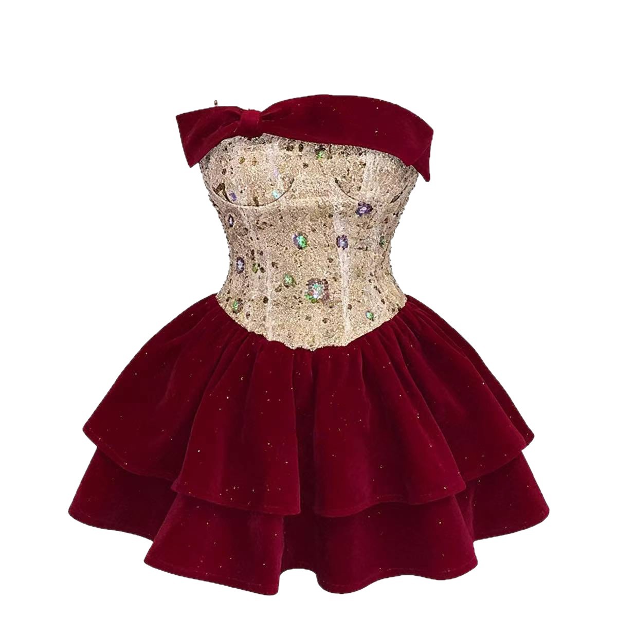 One-Shoulder French-Style Maid Costume Dress with Neck Ring, Waist-Cinching Puffy Mini Skirt - Image 5