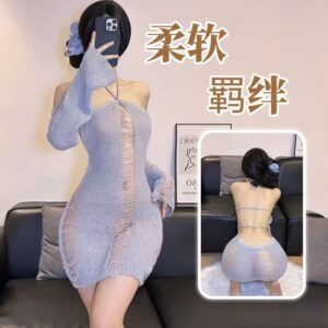Pure Desire Spice Girl Roleplay Lingerie Set with Hollow-out Hip Skirt, Backless Top, Sleeves and Stockings