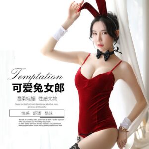 Bunny Girl Costume Jumpsuit with Chest Pad, Garter Belt and Headband