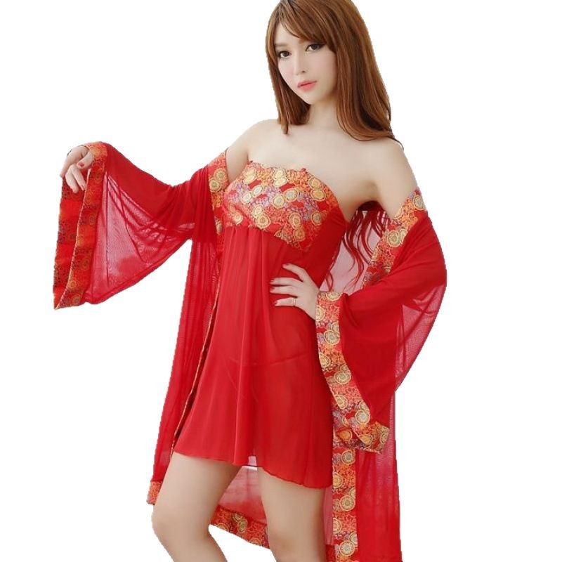 Sheer Mesh Hanfu-Inspired Lingerie Set with Jacket, Short Skirt and Panty - Image 5