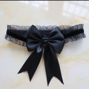 Lace Bow Elastic Thigh Ring with White Mesh Stockings