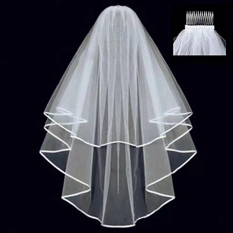 Bridal Wedding Veil with Pearl Accents, Medium Length, Studio Photography Ready - Image 3