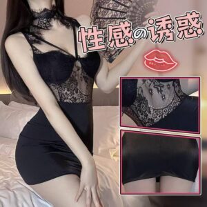 Sexy Lace Push-up Lingerie Set with Cat Ears, Deep V Slim-fit Black One Size