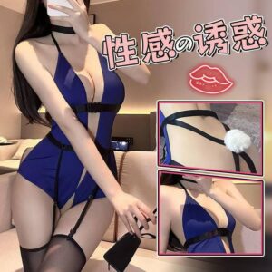 Sexy Stewardess Secretary Roleplay Lingerie Set with Bunny Ears and Stockings