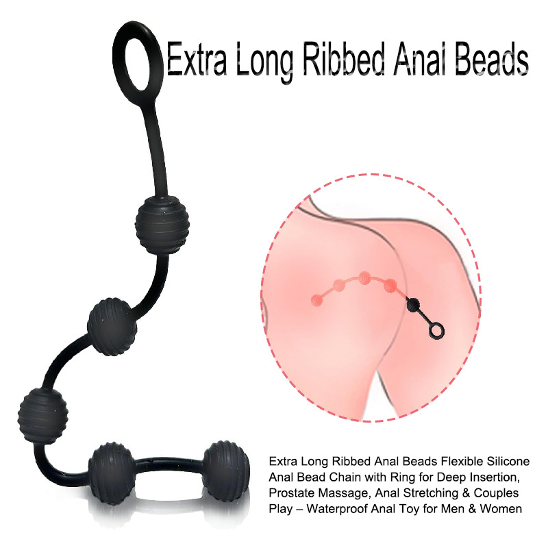 Striped Silicone Anal Beads, Black Large Size, Smooth Beaded Design for Adult Anal Play - Image 2