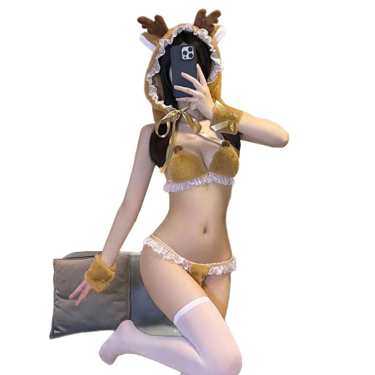 Plush Bunny Roleplay Lingerie Set, Three-Point Uniform Pajama Suit, One Size - Image 5