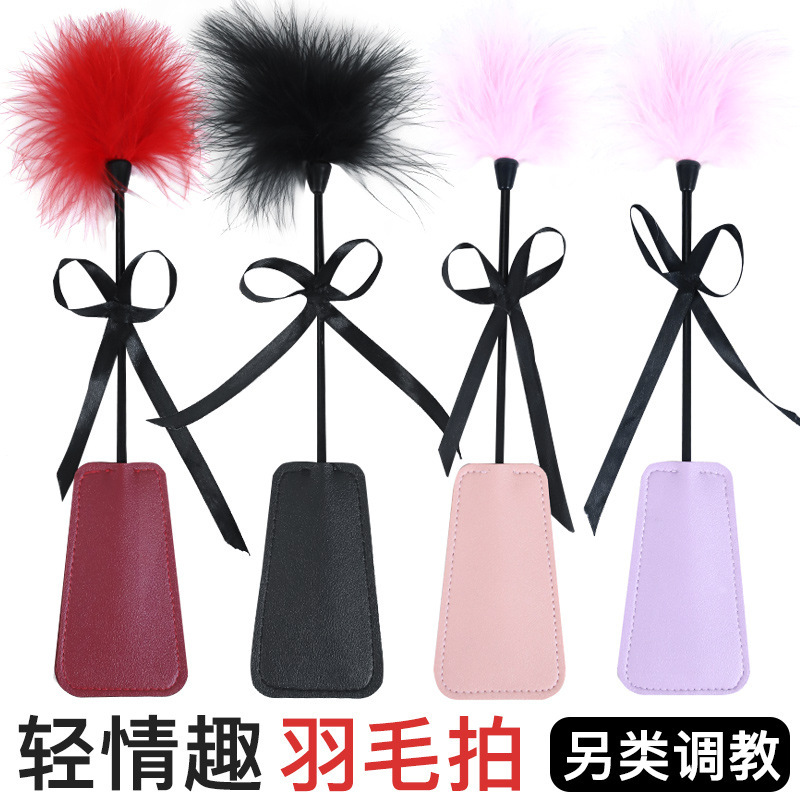 Feather & Leather Slap Paddle for Couples Foreplay, Black PVC Adult Sensory Toy - Image 2
