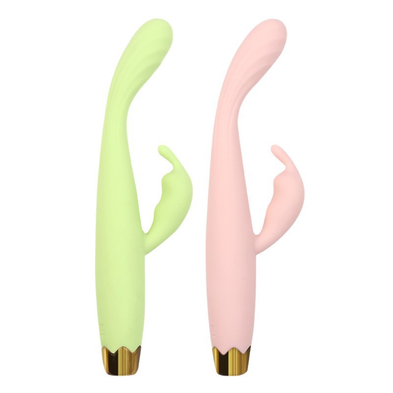 Crown Double-Vibration Vibrator Wand, Silicone Body, Button Control, Pink or Green - Image 5