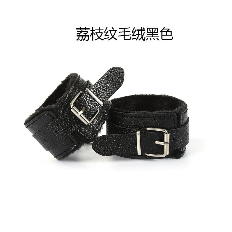 Jiuai SM Leather Plush Handcuffs Black Adult Bondage Training Accessory - Image 2