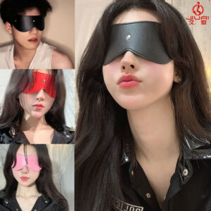 Jiuai Leather SM Fox Eye Mask with Metal Studs, Black Adult Cosplay Blindfold