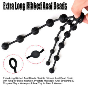 Striped Silicone Anal Beads, Black Large Size, Smooth Beaded Design for Adult Anal Play