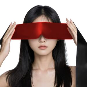 Opaque Blindfold and Hand Strap Set with Ribbon Bow, Rose Red and Black