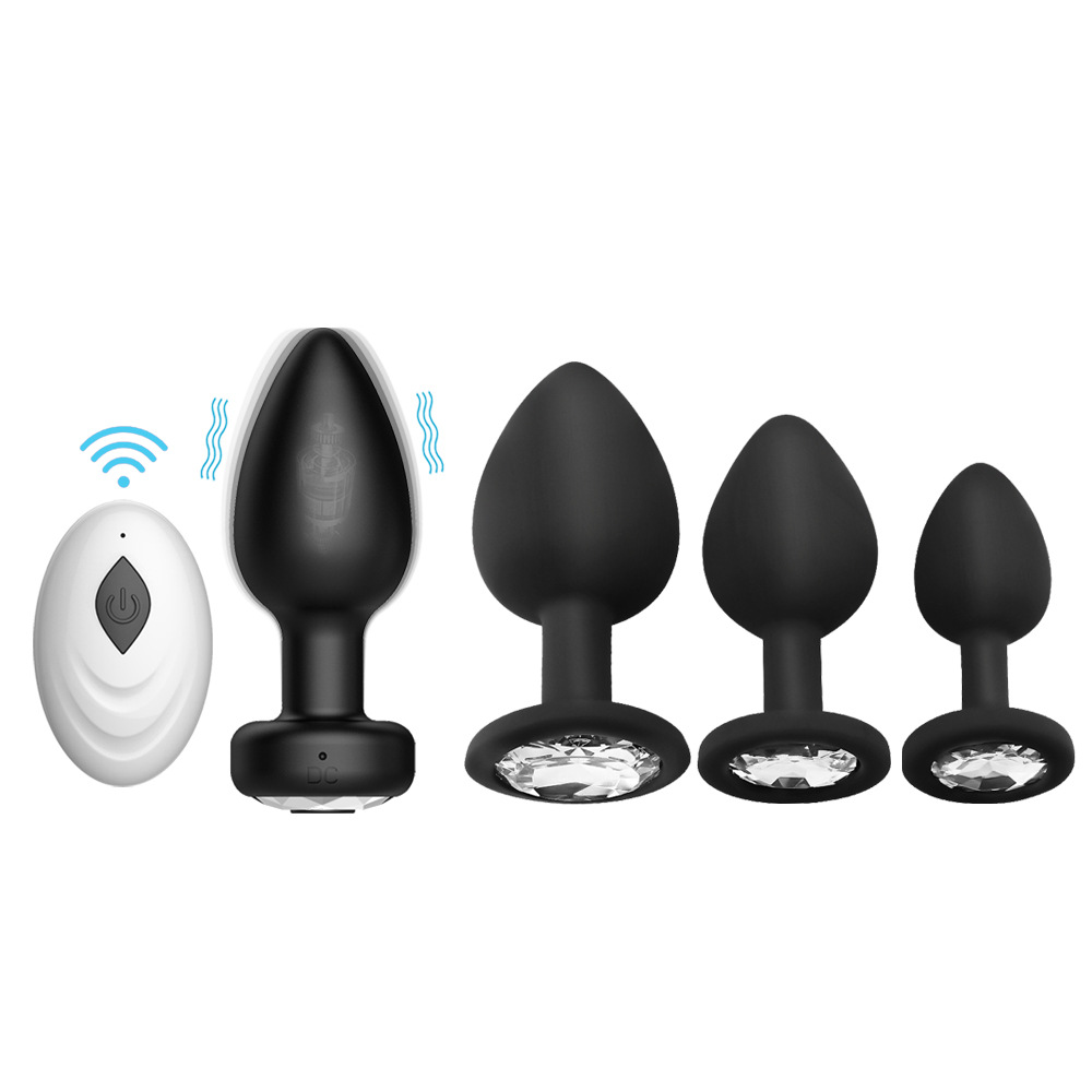 APP Remote Control Vibrating Anal Plug Set, 10 Frequencies, Silicone, Black, 4-Piece - Image 5