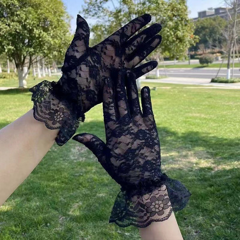 Lace Costume Gloves with Hair Accessory, White One Size Roleplay Pair - Image 3