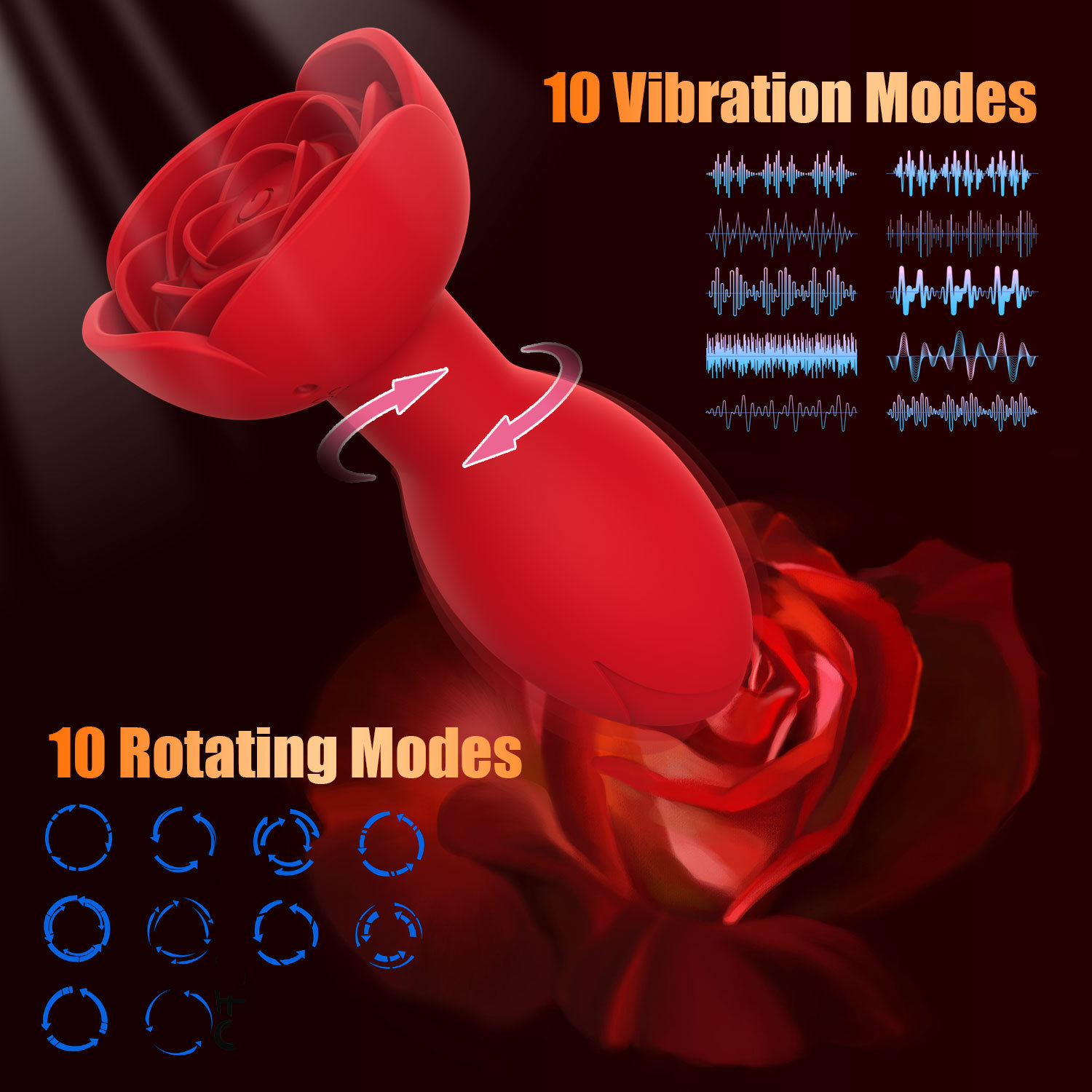 App Remote Control Vibrating Rose Anal Plug with 10 Frequencies and Swinging Motion - Image 3