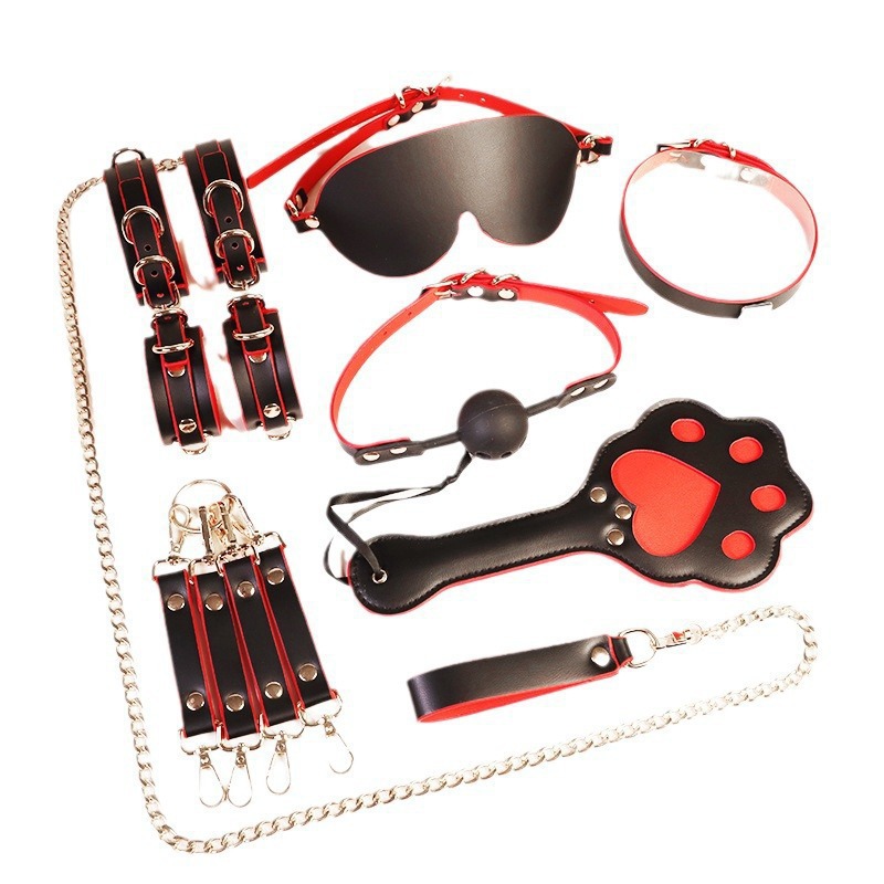 Adult Bondage Restraint Kit with Handcuffs, Mouth Ball and Nipple Clamps in Black - Image 5