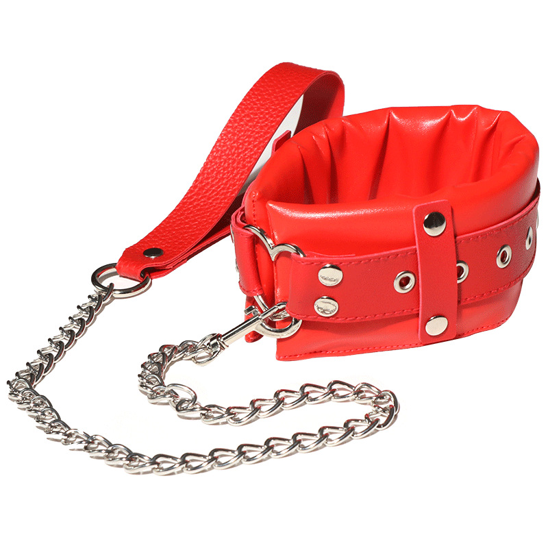 Soft-Faced Bondage Collar and Bed Restraint Set with Metal Clips, Red - Image 4