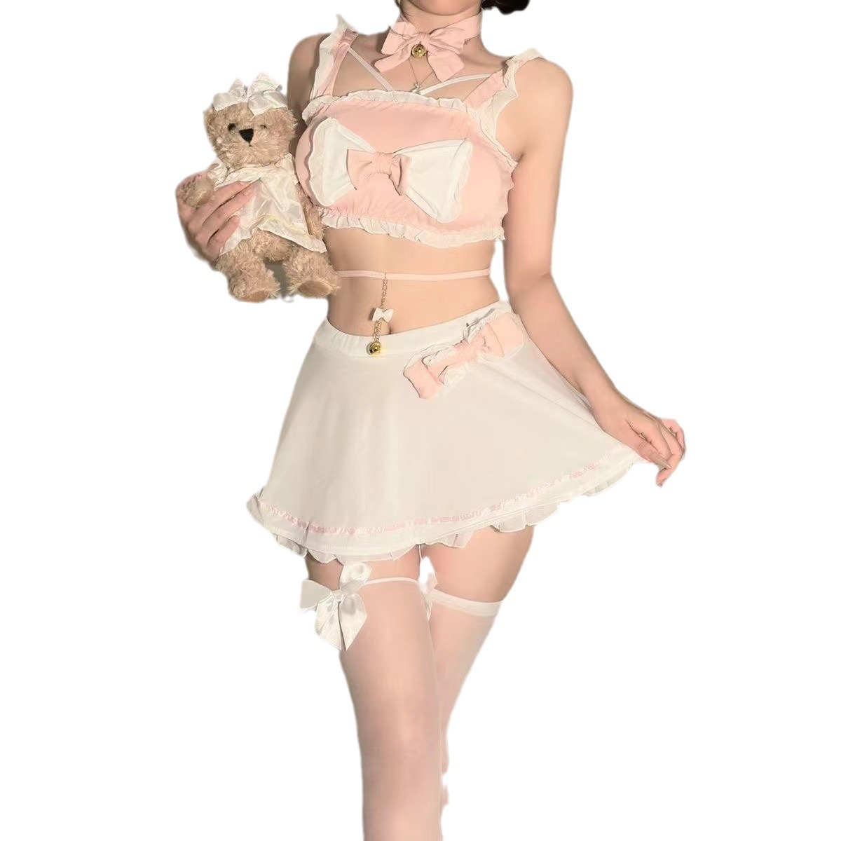 Lolita Maid Costume Lingerie Set with Bow, Breast Pads, Stockings and Ears - Image 5