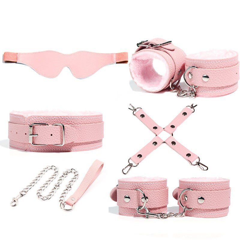 Jiuai SM Bondage Set, Plush Handcuffs and Nipple Clamps, 7-Piece Couple Play Kit - Image 5