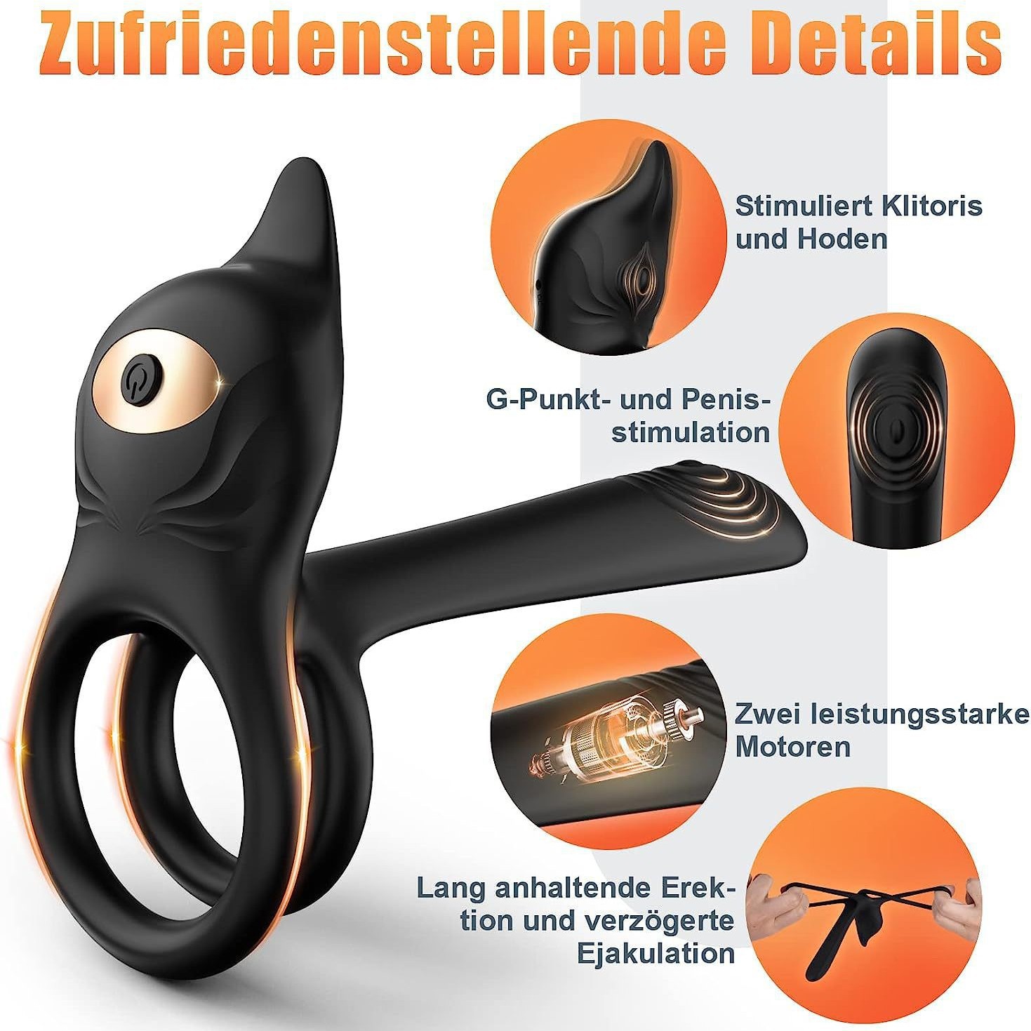 Vibrating Locking Ring with Remote Control, Silicone-ABS Couples Wearable, Black - Image 2
