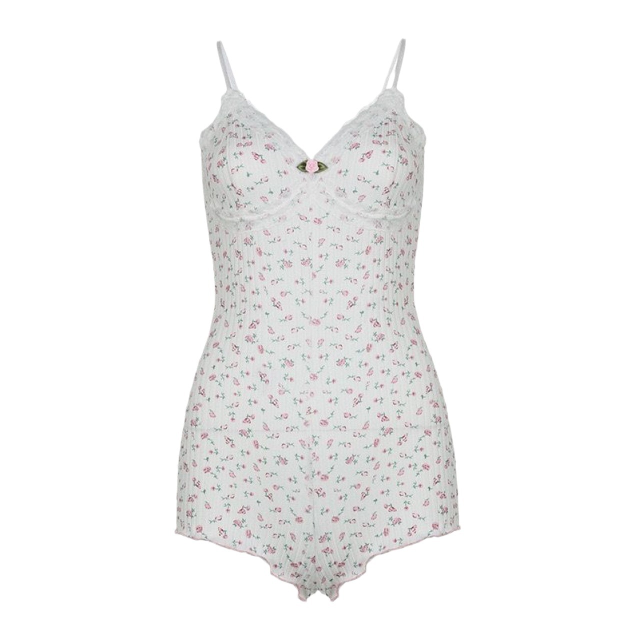 French-Style Lace Floral Sling Babydoll Pajama Dress with Detachable Chest Pad, M - Image 5