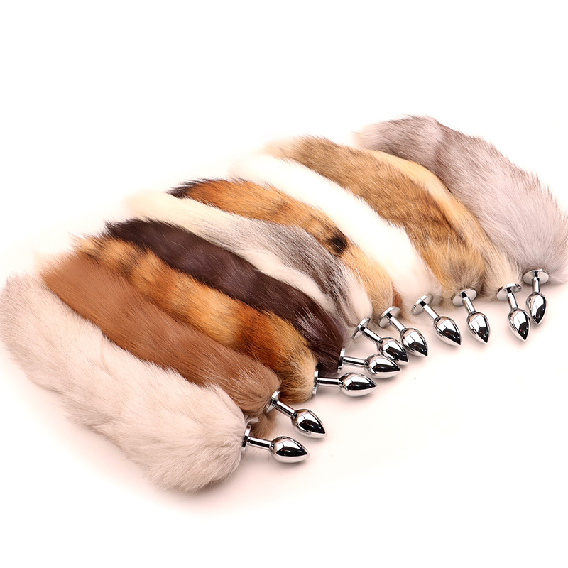 Fox Tail Metal Anal Plug with Plush Cross Fox Tail, Blue Cosplay Design - Image 5