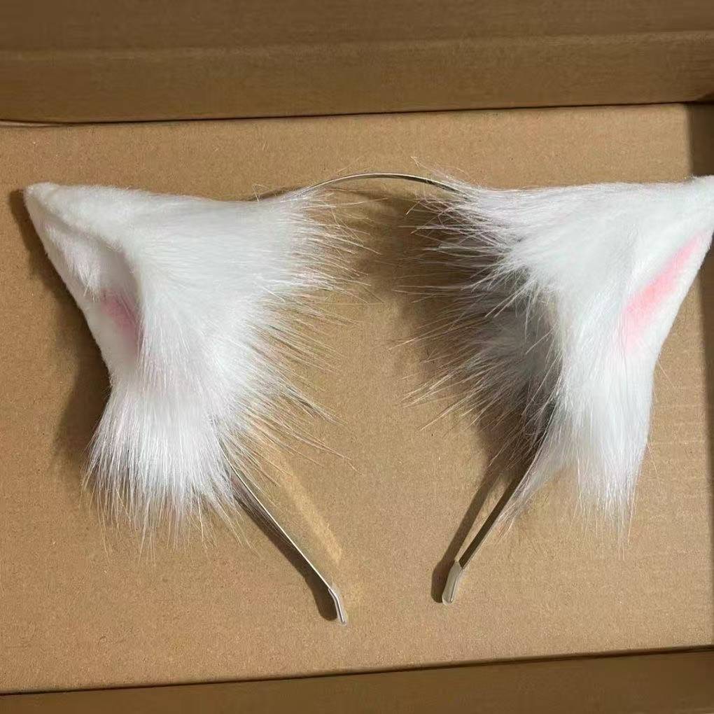 Cute Lolita Cat Ear Headband for Women, Plush Cat Girl Cosplay Hairband, White Maid Animal Ear Headwear - Image 4