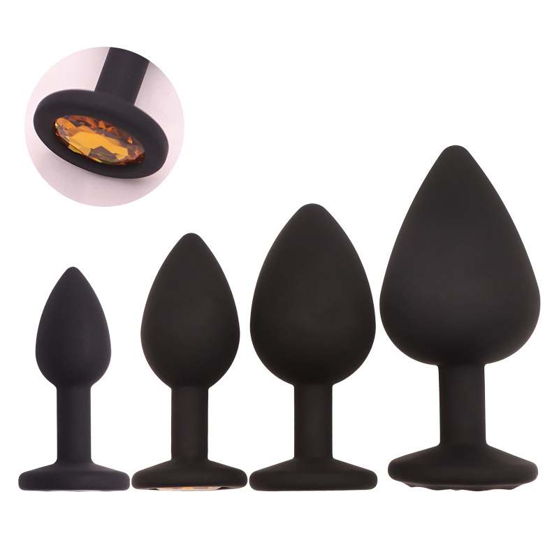 Diamond Silicone Anal Plug, Small Black-Gold Beaded Design for Adult Wear - Image 5