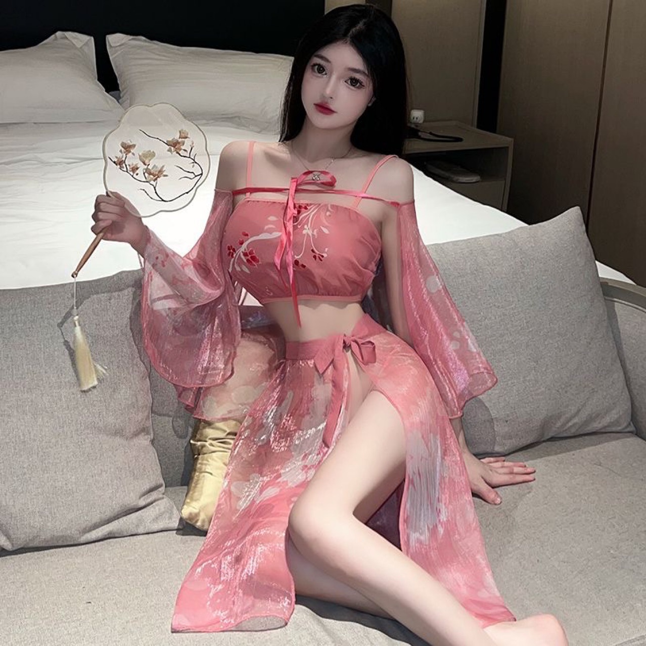 Retro Mesh Maid Roleplay Lingerie Set with Cape, Tube Top, Skirt and Panty - Image 2