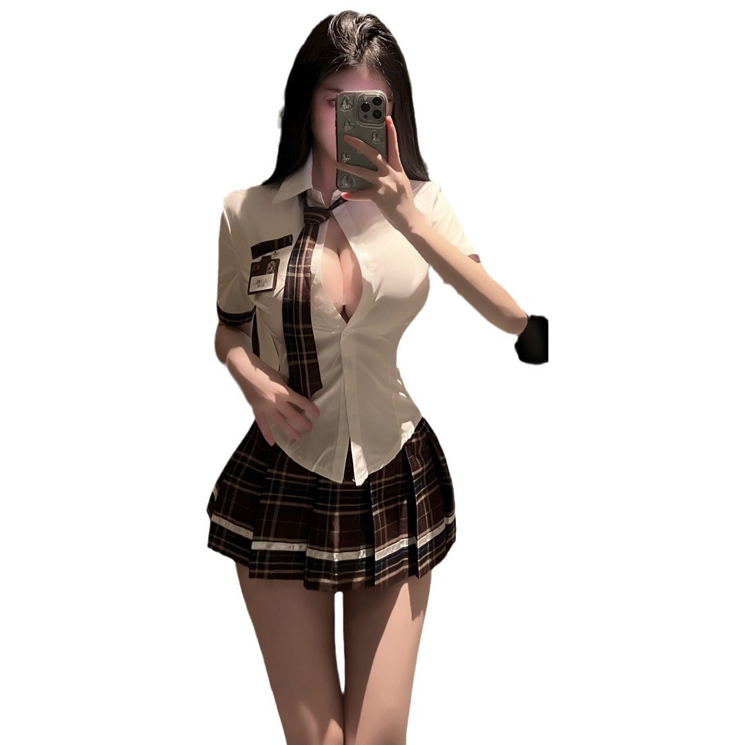 JK Campus Style Costume Set with Mini Skirt, Top, Bow Tie and Badge - Image 5