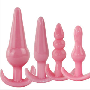 Beginner Silicone Anal Beads Plug Set, 4-Piece Pink Backdoor Training Kit