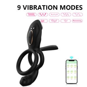 App-Controlled Vibrating Lock Ring with Remote, Dual Rings, Liquid Silicone, Prostate Toy