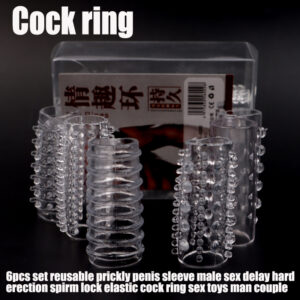 Crystal Caterpillar Textured Locking Ring 6-Pack, Transparent Soft Silicone-Style Cock Rings