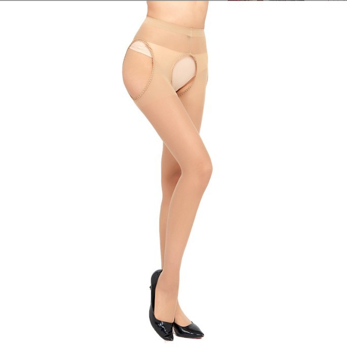 Open-Crotch Sheer Pantyhose, Four-Sided Hollow Design, One-Size Polyester Stockings - Image 4