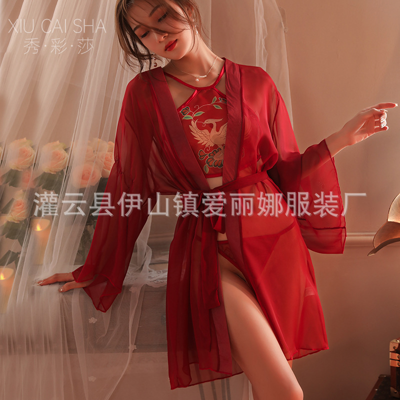 Xiucaisha Plus Size Chiffon Bellyband Lingerie Set with Robe and Belt - Image 4